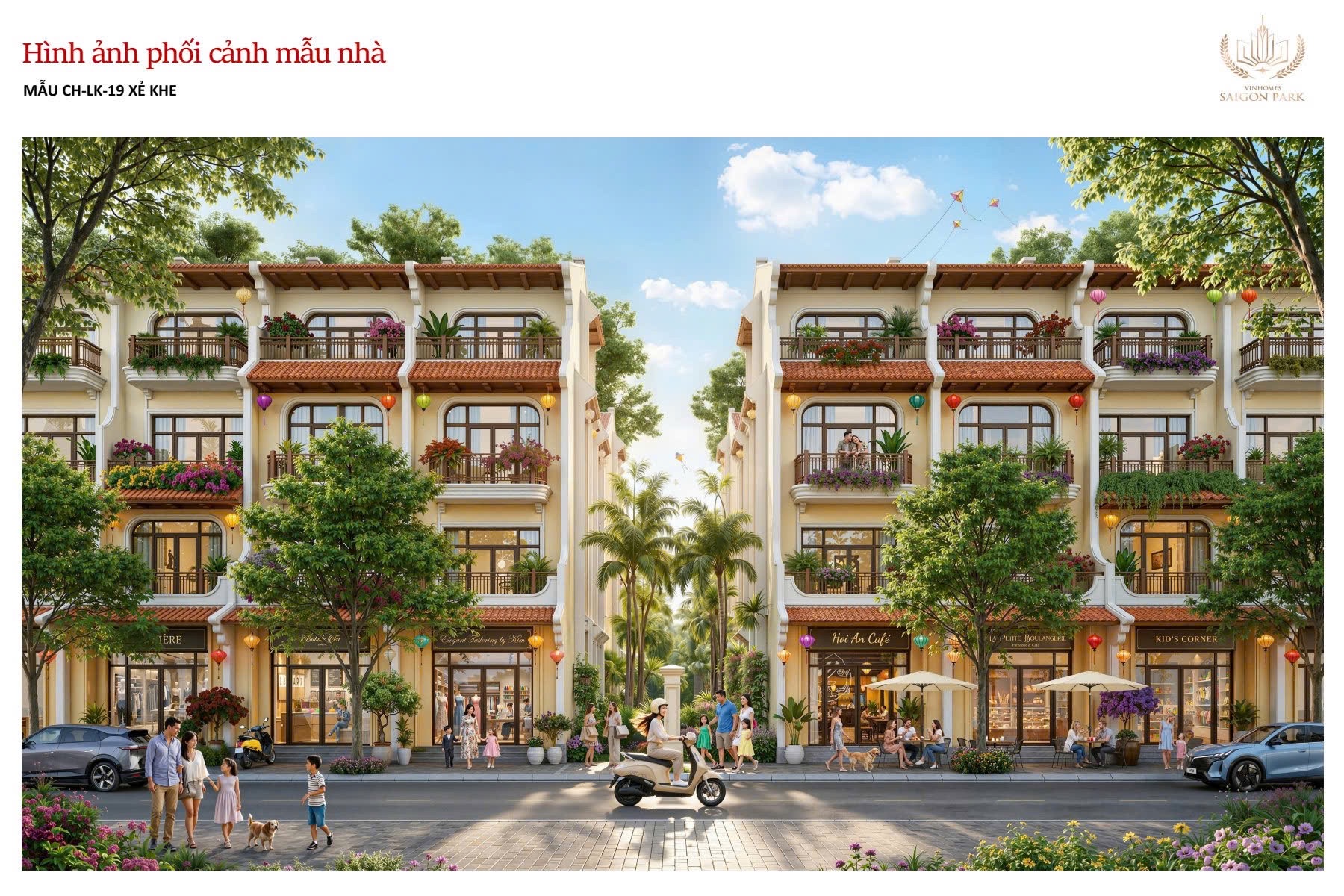Mẫu phối cảnh kiến trúc nhà phố liền kề mái ngói truyền thống CH-LK-19 Vinhomes Hóc Môn
