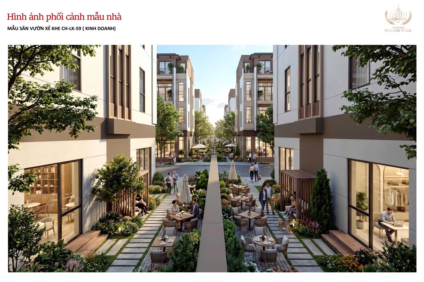 Mẫu nhà phố liền kề có sân vườn xẻ khe kinh doanh mã CH-LK-59 Vinhomes Hóc Môn