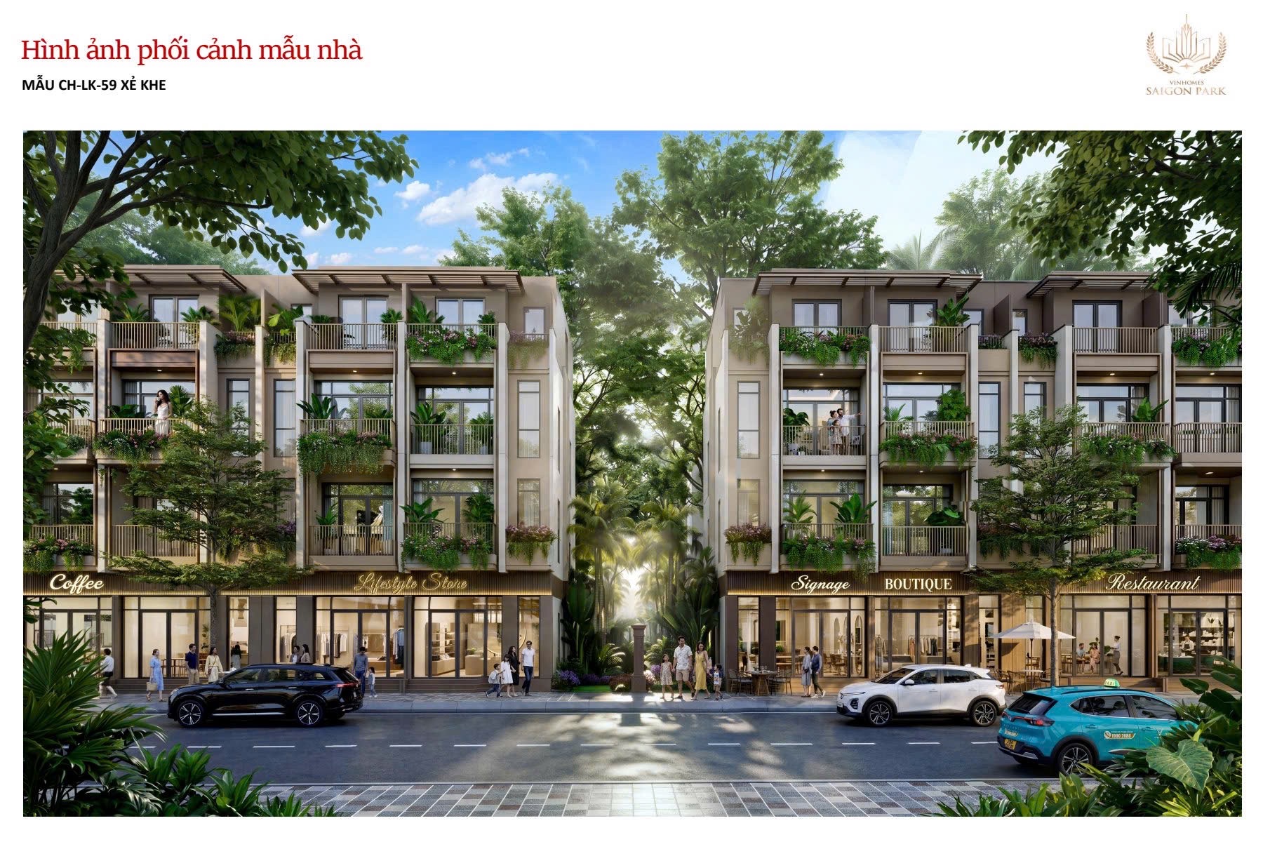 Thiết kế shophouse thương mại xẻ khe mặt tiền đường lớn mẫu CH-LK-59 Vinhomes Hóc Môn
