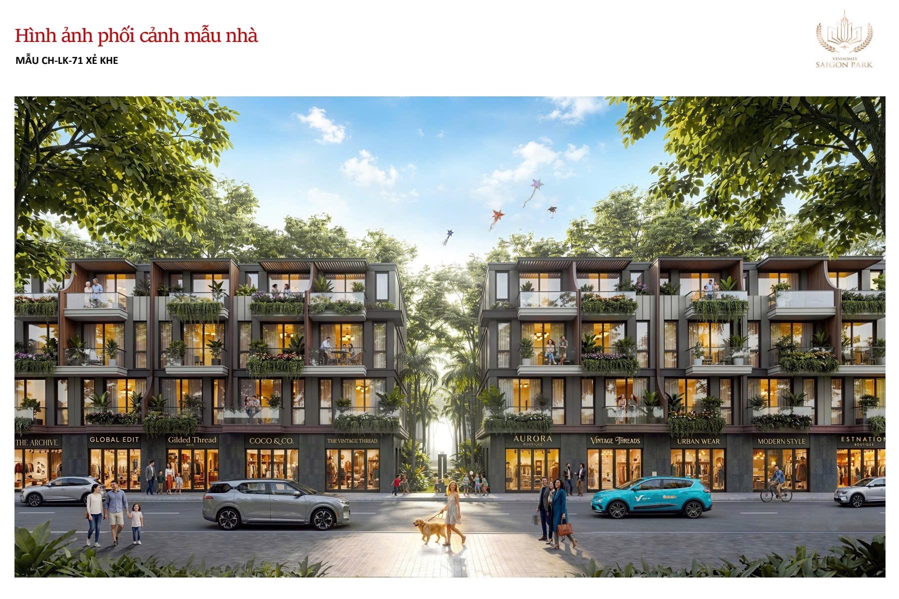 Phối cảnh trục đường nhà phố liền kề mẫu CH-LK-71 hiện đại tinh tế tại đại đô thị Hóc Môn