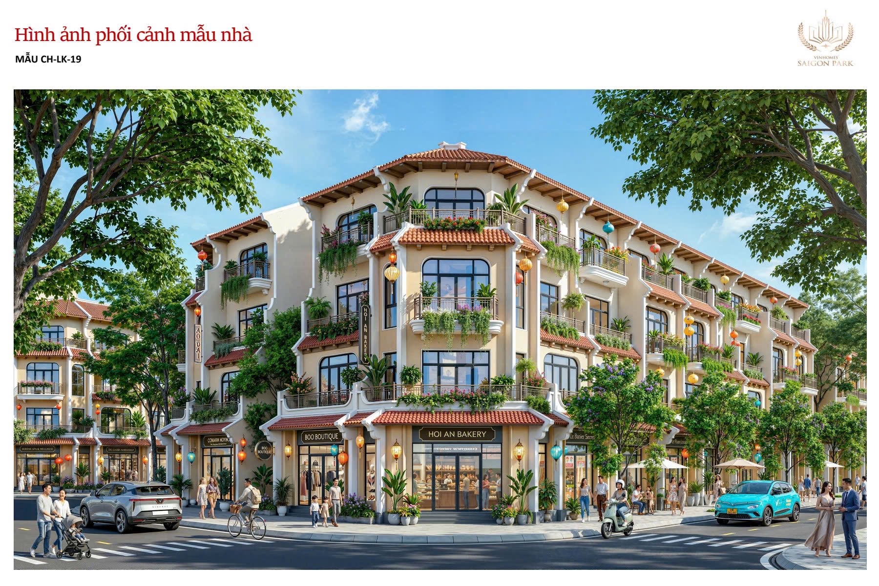 Phối cảnh shophouse căn góc thương mại mẫu CH-LK-19 tại Vinhomes Hóc Môn Saigon Park