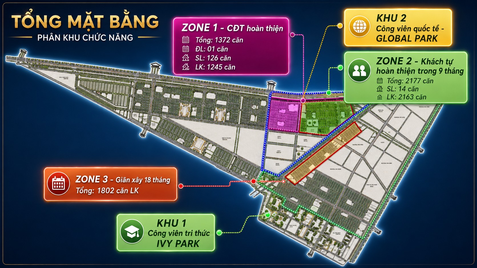 Phối cảnh tổng thể khu đô thị Vinhomes Saigon Park Hóc Môn nhìn từ trên cao