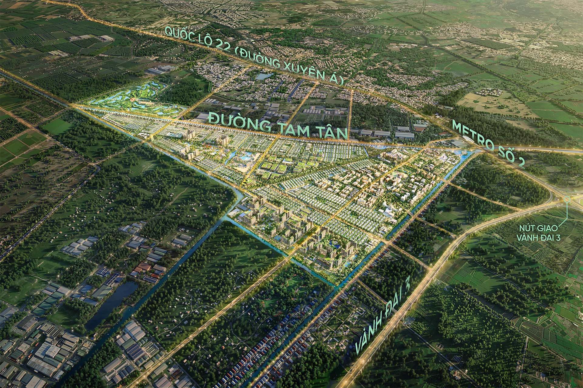 Bản đồ vị trí Vinhomes Saigon Park Hóc Môn — tiếp giáp Quốc lộ 22, Vành đai 3 và Metro số 2
